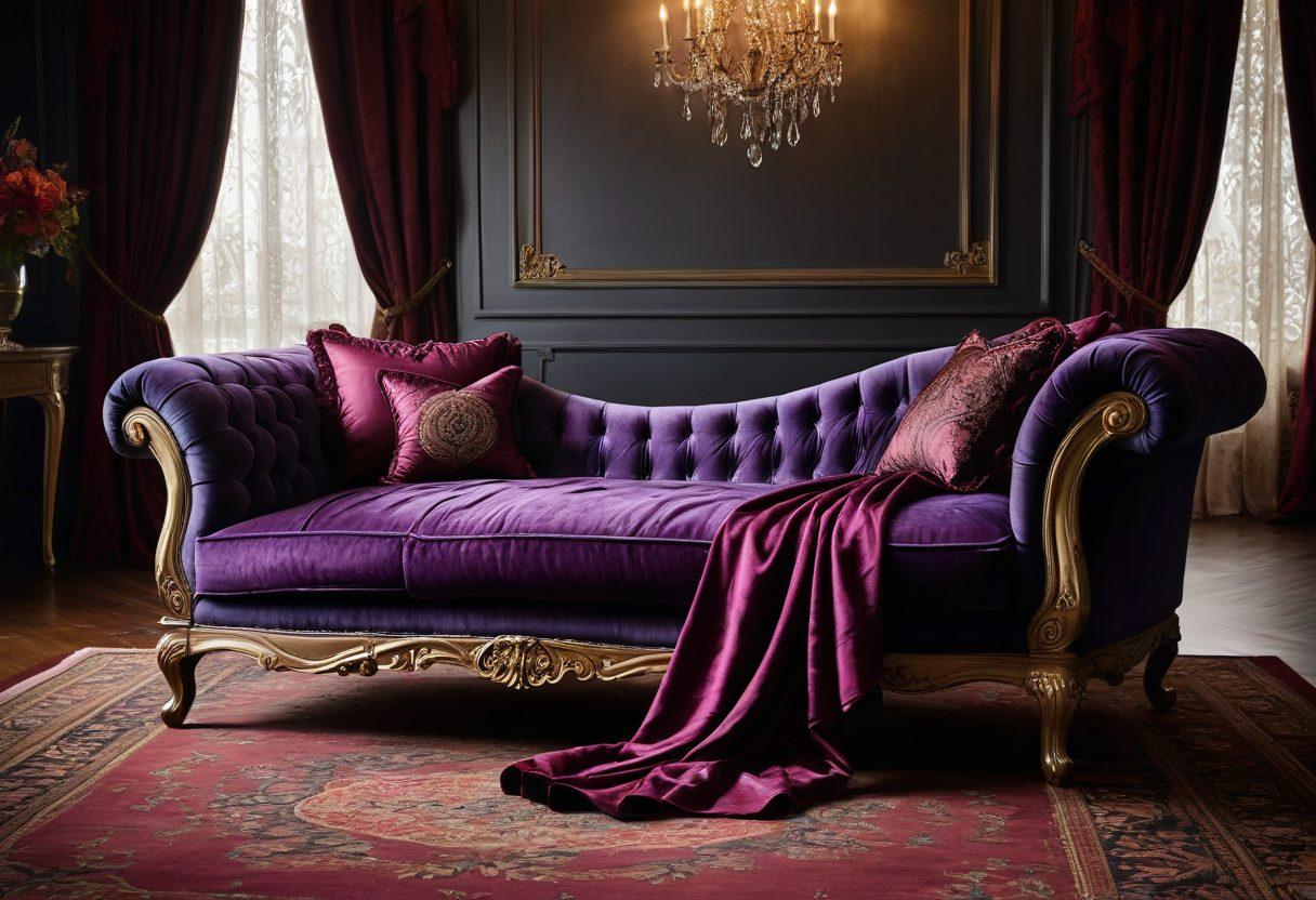 A captivating visual featuring an elegant interplay of sensual textures and dark, whimsical elements. Incorporate artfully draped silk fabrics, intricate lace patterns, and subtle hints of BDSM accessories that blend seamlessly into a luxurious setting. Use soft, warm lighting to create an inviting atmosphere with a hint of mystery. Evoke emotions of allure and excitement in a chic and sophisticated context. super-realistic. vibrant colors. dark background.